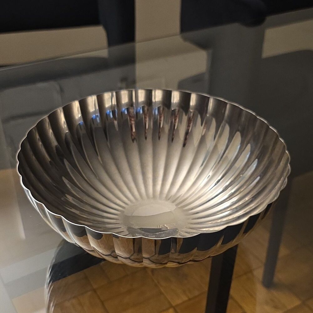 Georg Jensen Denmark Silver Tone Fluted Round Bowl 10 in Shiny Finish